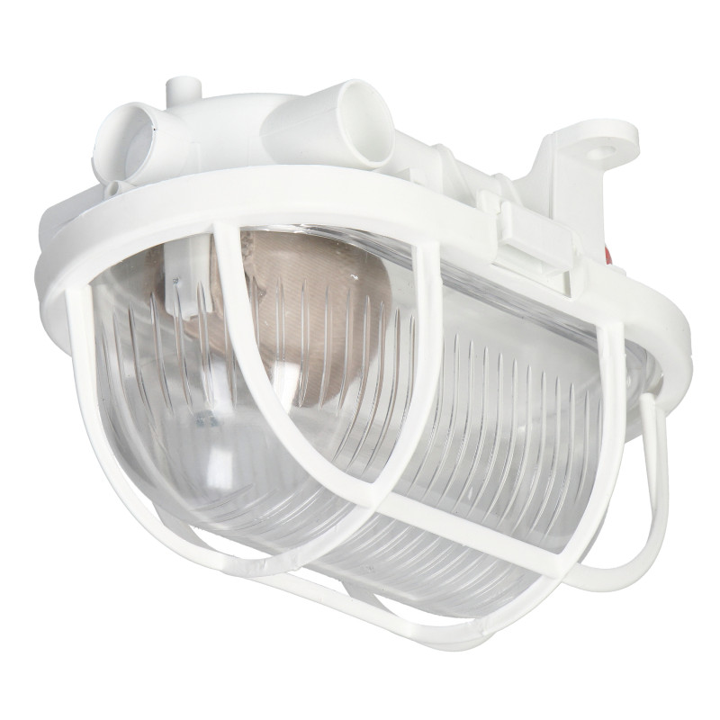 OVAL-7040T/P, belysningsarmatur, 40W, E27, IP44, IK10, transparent lampskärm av polykarbonat, polypropylenbas, plastnät