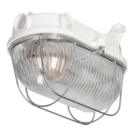OVAL-7063NB, belysningsarmatur, 75W, E27, IP54, IK10, transparent polykarbonatskärm, bakelitbas, metallnät, b