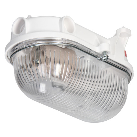 OVAL-7063NB, belysningsarmatur, 75W, E27, IP54, IK10, transparent polykarbonat skärm, bakelitbas, metallnät.