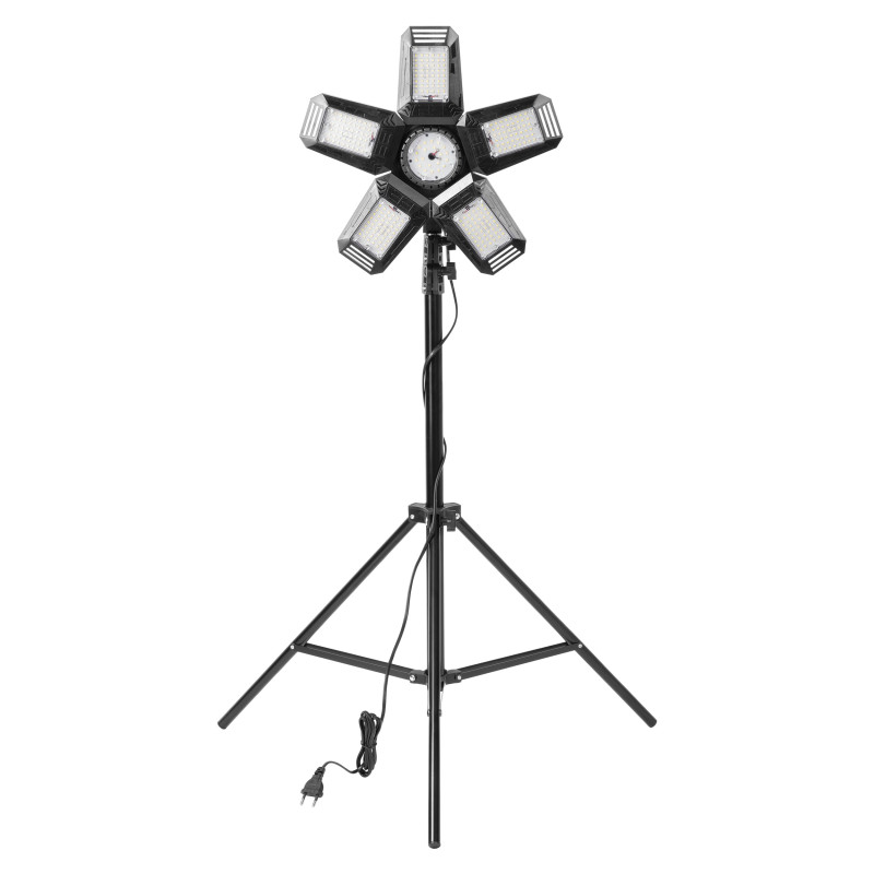 RIGEL LED set: hopfällbar 5-flügelige Werkstattlampe 55W + Stativ + Adapter