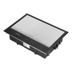Golvbox för modulära uttag 8 x 45x45mm eller 16 x 22,5x45mm, lock: rostfritt stål, svart.