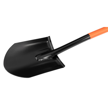Spade med härdat blad, metallhandtag, vass
