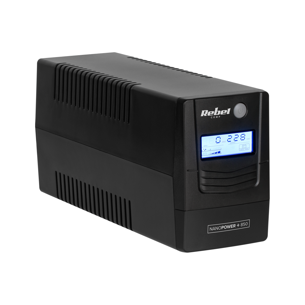 Nödströmsaggregat för dator UPS REBEL modell Nanopower Plus 850 (offline, 850VA / 480W, 230 V, 50Hz, LCD, USB, RJ45)