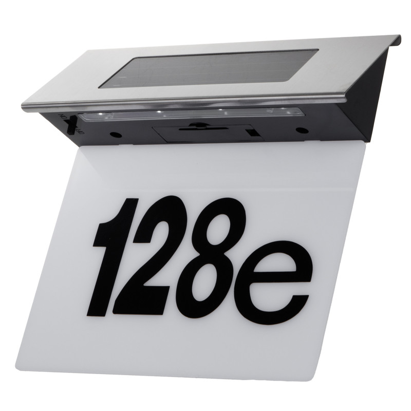 Solcellslampa LED med husnummer Maclean, IP44, 1W, 100lm, 6000K, batteri 600 mAh, 2,5V DC 70mA, MCE423