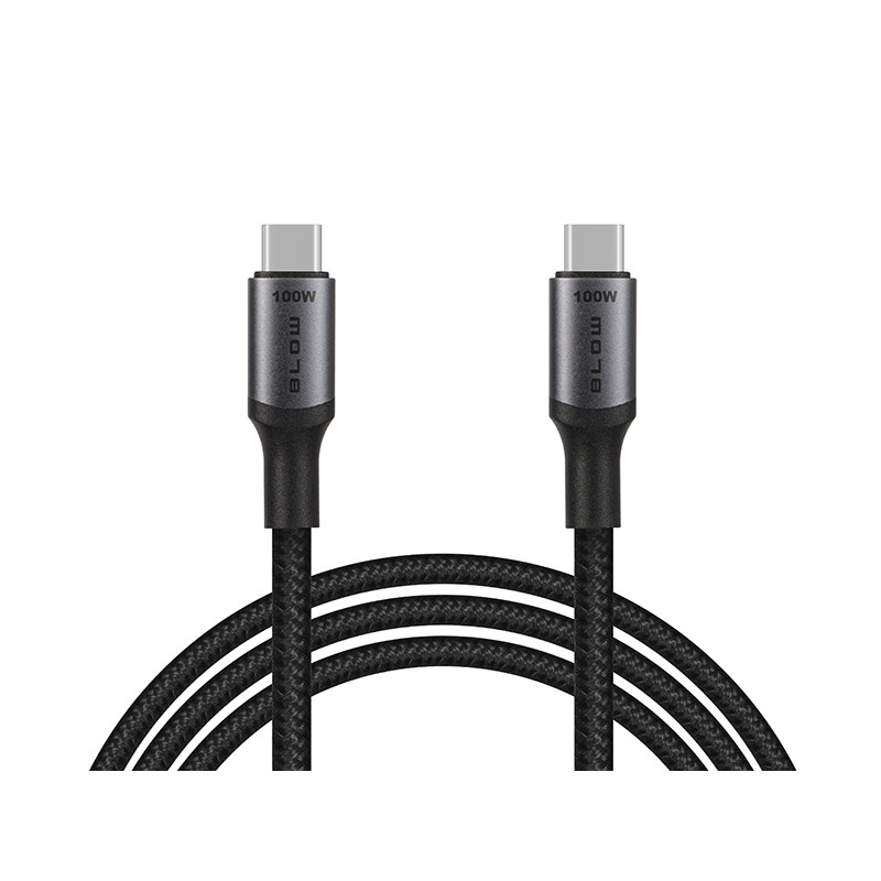 66-159- USB-C till USB-C 2.0 1,0m svart flätad kabel 100W