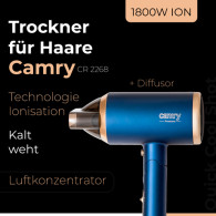 CR 2268 Hårtork 1800W jon + diffuser + hopfällbart handtag