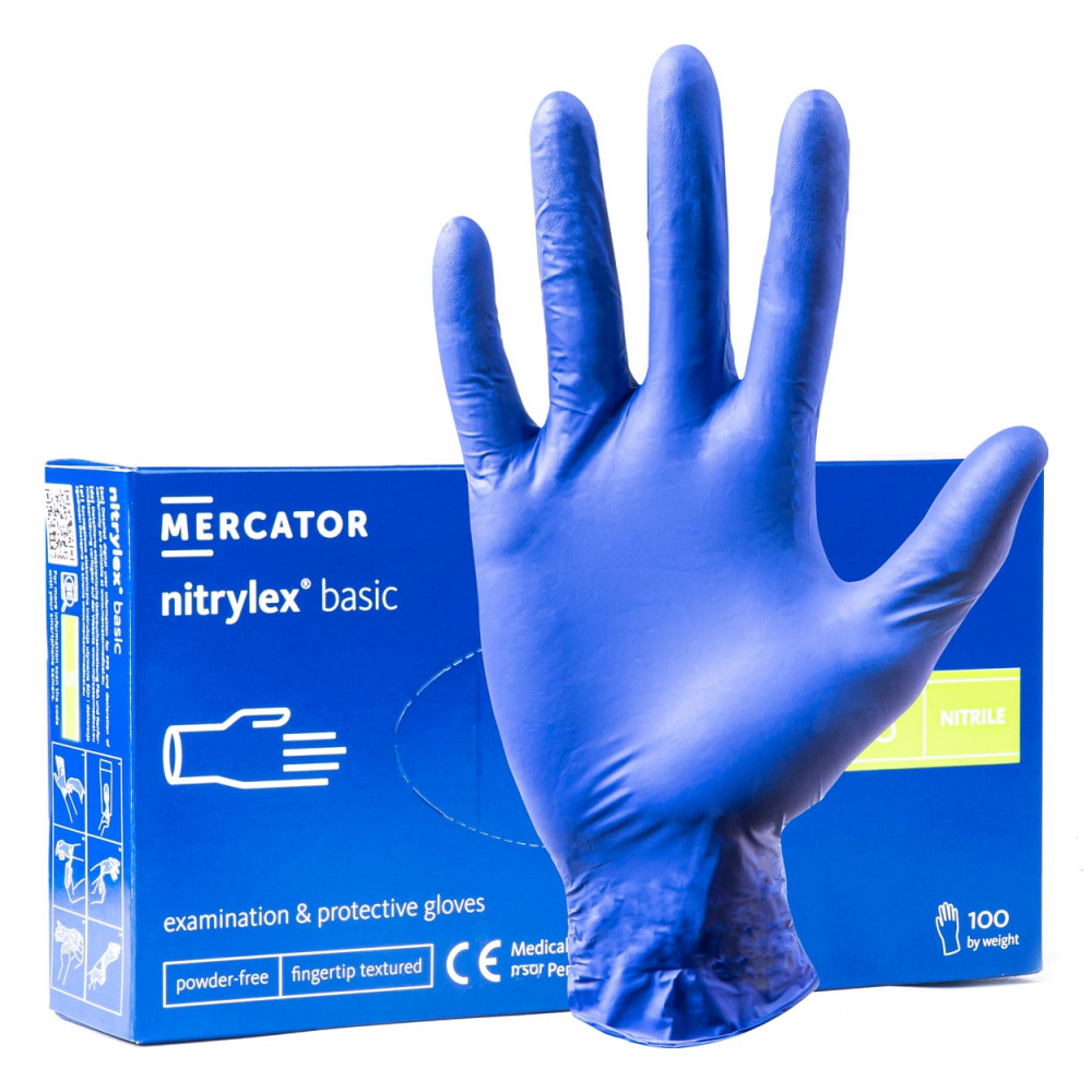 Blå nitrilhandskar Mercator Nitrylex Basic storlek M 100 st.
