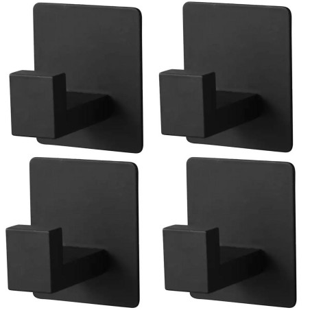 DA106 4 svarta badrumskrokar med självhäftande baksida