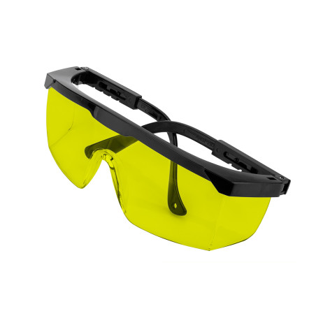 Skyddsglasögon, gula linser, justerbara öronskydd