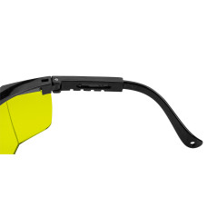 Skyddsglasögon, gula linser, justerbara öronskydd