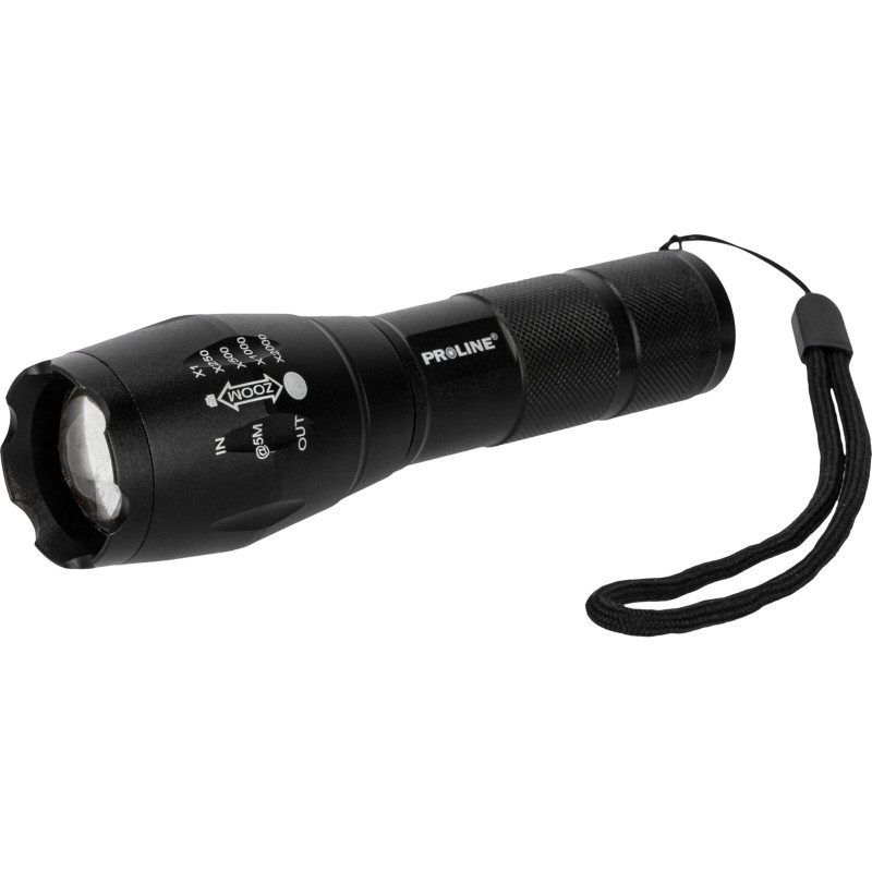 Ficklampa aluminium. 300 lm, 3xaaa, 5 lägen. ljus, zoom, proline