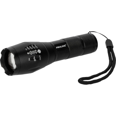 Ficklampa aluminium. 300 lm, 3xaaa, 5 lägen. ljus, zoom, proline