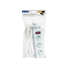 98-080- Nätdelar förlängare pr-370wsp/usb 3-uttag+usb med jordning+strömbrytare 1,5m vit 3x1,5mm