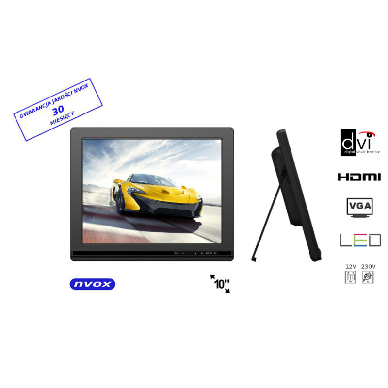 LCD-skärm 10 tum LED HDMI DVI VGA AV 12V 230V... (NVOX FA1000)