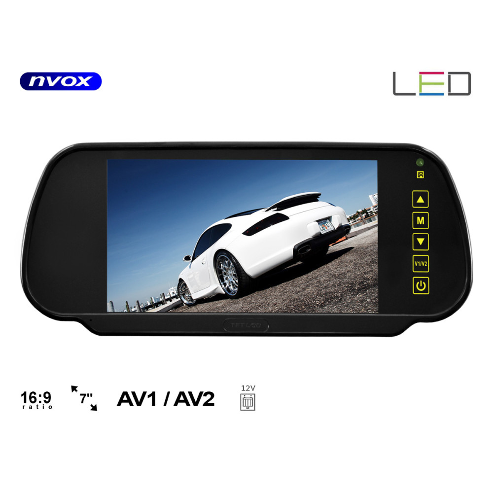 LCD-skärm 7 tum med backspegel 12V 24V... (NVOX NW701M) LCD-skärm 7 tum med backspegel 12V 24V... (NVOX NW701M)