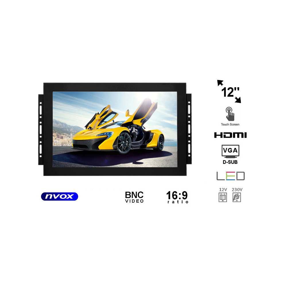 Monitor dotykowy open frame LED 12cali z wejściem VGA HDMI BNC... (NVOX OP1211T)