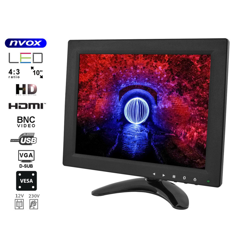 LCD-skärm 10 tum LED VGA HDMI AV USB BNC 12V 230V... (NVOX PC105VHB)