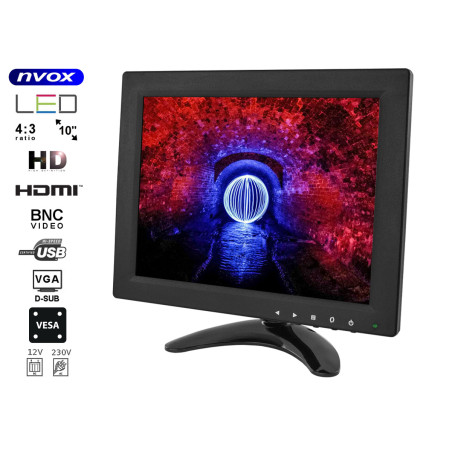 LCD-skärm 10 tum LED VGA HDMI AV USB BNC 12V 230V... (NVOX PC105VHB)