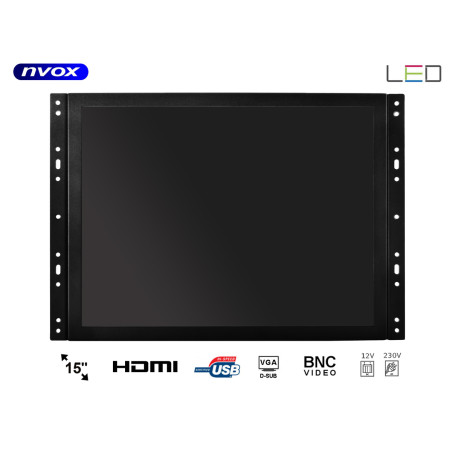 Monitor öppen ram LCD 15 tum LED VGA HDMI DVI 12V 230V... (NVOX OP1500VH)
