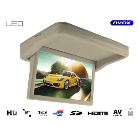 Hängande takmonitor automatiskt sänkbar LED HD 15 tum HDMI USB SD Video-IN 24V.