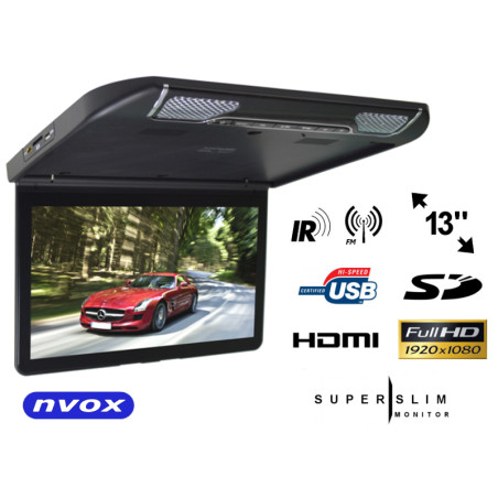 Bilmonitor för bilen, takmonterad LCD 13 tum HDMI USB SD... (NVOX VRF1343U BL)