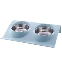 DA119 Dubbel matskål för hund katt blå
