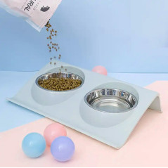 DA119 Dubbel matskål för hund katt blå