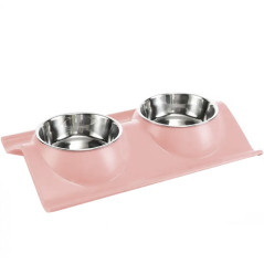 DA119A Dubbel matskål för hund katt rosa