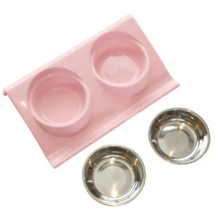 DA119A Dubbel matskål för hund katt rosa