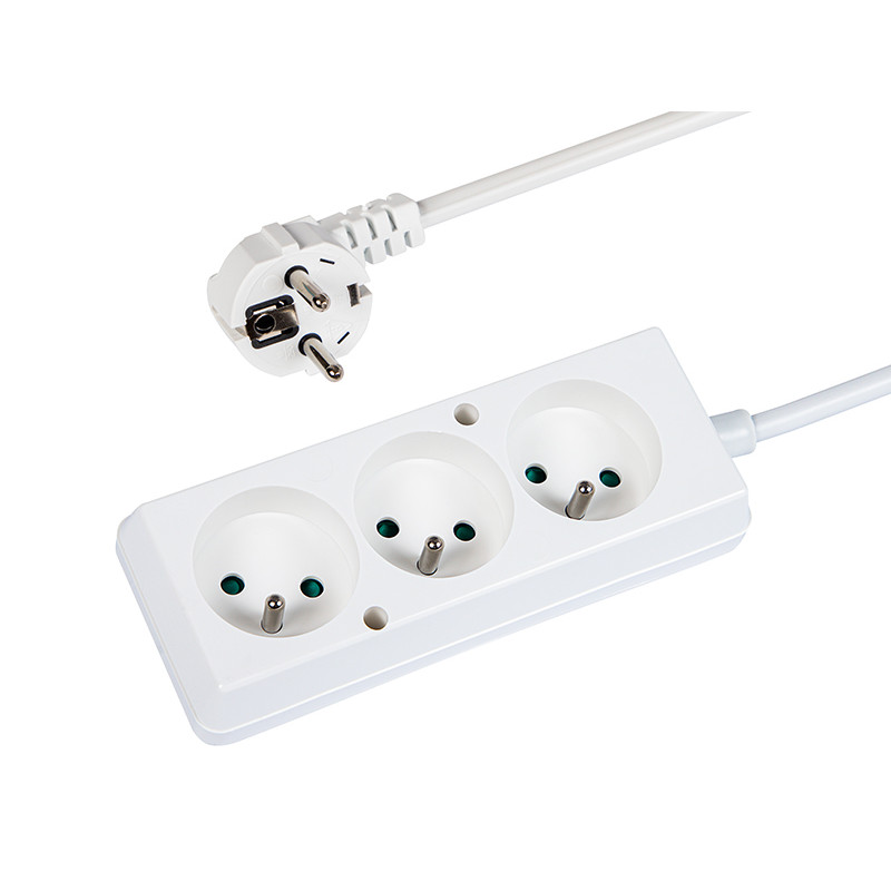 98-207- Nätförlängare ps-370 3-uttag med jordning 1,5m vit 3x1,5mm
