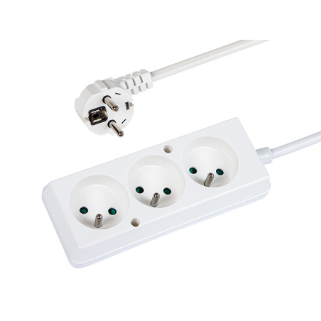98-207- Nätförlängare ps-370 3-uttag med jordning 1,5m vit 3x1,5mm