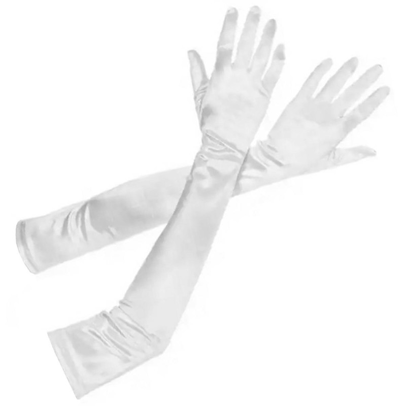 BQ62A Retro satin handskar vita