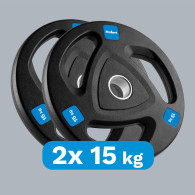 Belastad olympisk gummibeklädd järnviktsuppsättning 2x15kg, hål 51mm, REBEL ACTIVE