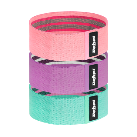 Set med materialgummiband för träning - Mini Band M, 27-55 kg, 3 materialgummiband, REBEL ACTIVE