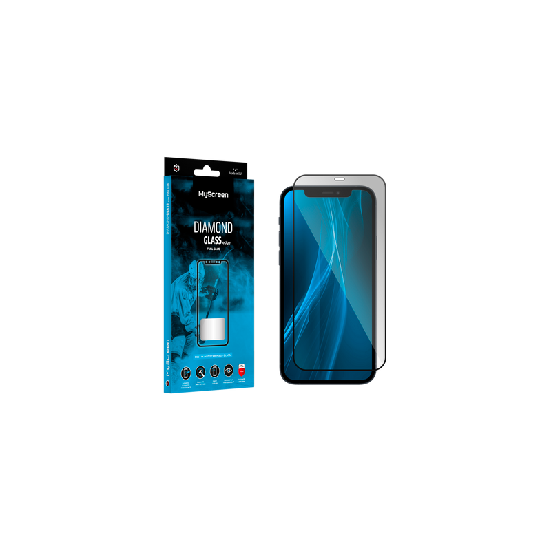 Skyddsglas MyScreen DIAMOND GLASS LITE edge FULL GLUE svart för Apple iPhone 12 Pro Max 6,7 tum.