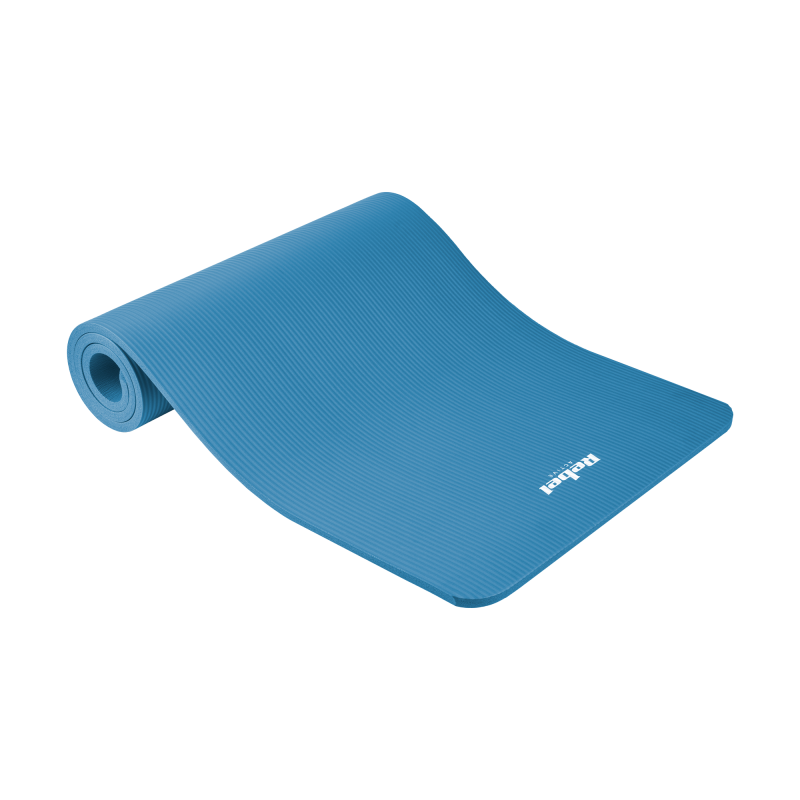 Yogamatta för yoga-, pilates- och fitnessövningar, 183x61cm, tjocklek 1,5cm, material NBR, blå, REBEL ACTIVE.
