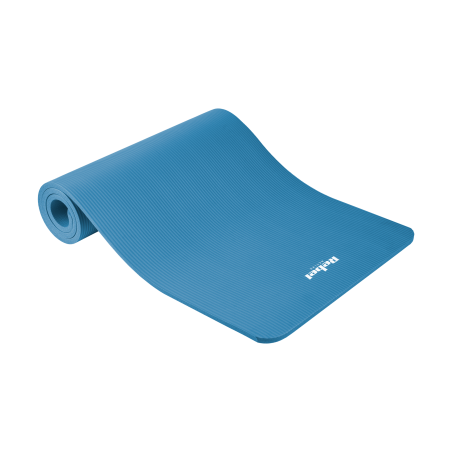 Yogamatta för yoga-, pilates- och fitnessövningar, 183x61cm, tjocklek 1,5cm, material NBR, blå, REBEL ACTIVE.