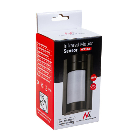 Rörelsedetektorn PIR Maclean, utomhus, infraröd, reagerar inte på djur, max 1200W, IP65, MCE385 B.