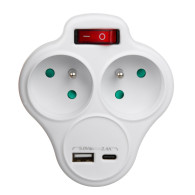 Eluttag Maclean, förgrening med 2 uttag och USB A/C 2.4A, typ E, 2x16A, MCE336 E