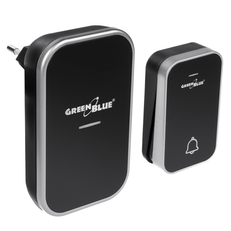 Trådlös batterilös kinetisk dörrklocka GreenBlue, 38 melodier, svart, räckvidd upp till 200m, IP44, GB157 B