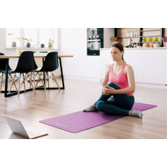 Yogamatta för yoga-, pilates- och fitnessövningar, 183x61cm, 6mm tjock, TPE-material, lila, REBEL ACTIVE.