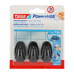 Krokar självhäftande Powerstrips 3 st. ovala små, svarta