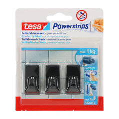 Krokar självhäftande powerstrips 3 st rektangel små, svarta