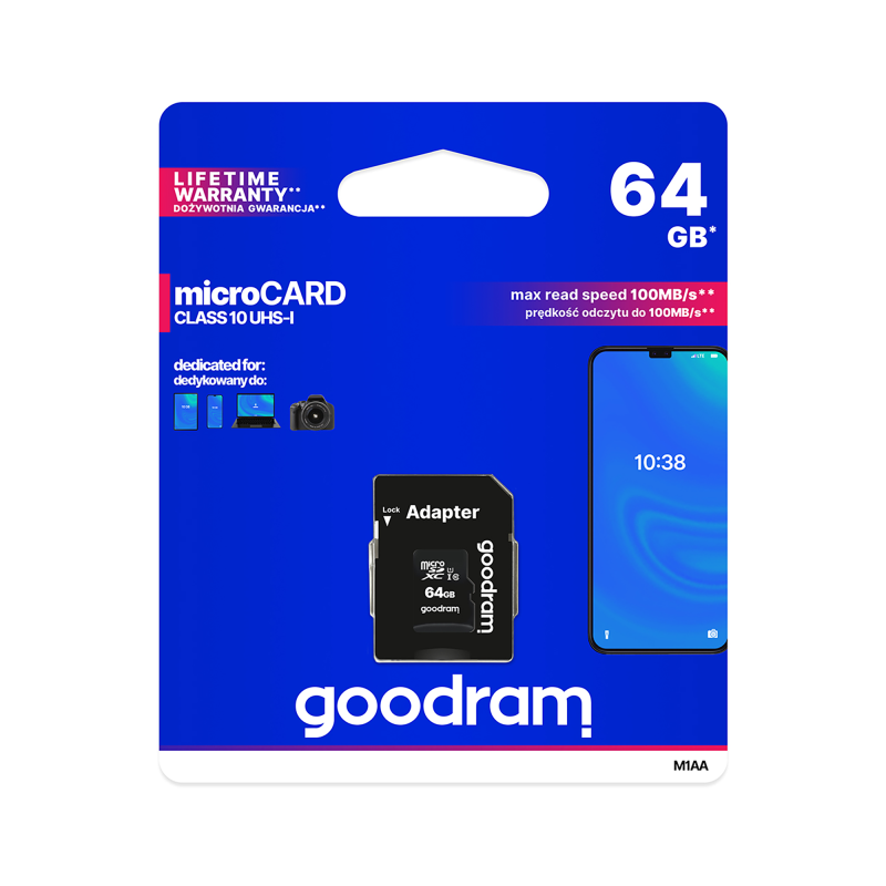 66-226- MicroSDXC-kort 64 GB + SD-adapter cl10goodram UHS-I