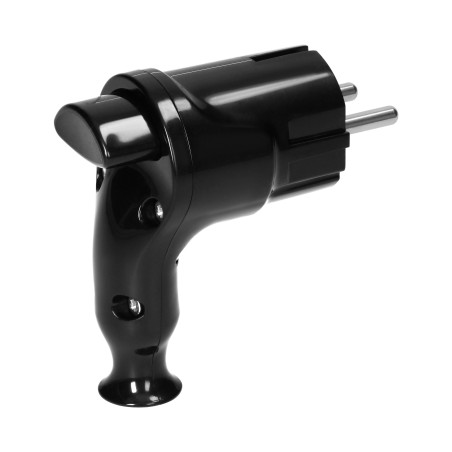 Vinkelkontakt Uni-Schuko med utmatningsknapp 16A/250V, svart