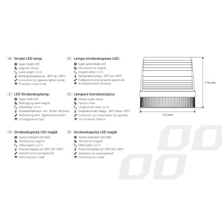 Varningslampa med stroboskopiskt blinkande LED-lampa 24V amio-01277