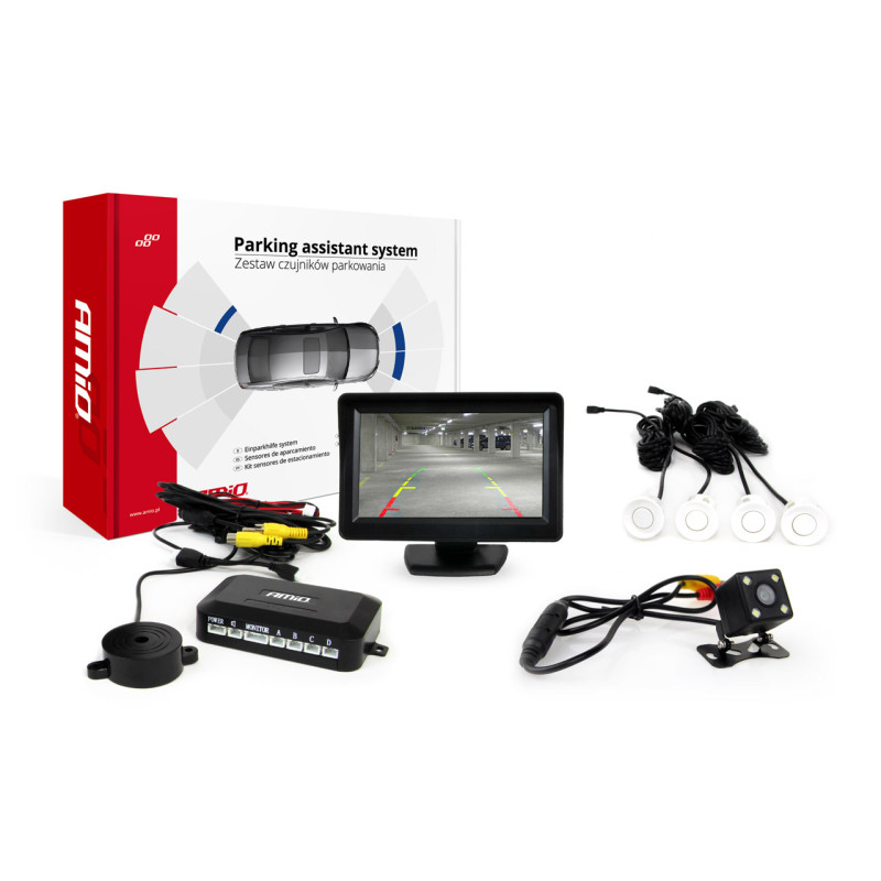 Parksensorset TFT01 4,3' med HD-kamera HD-315-LED 4 vita sensorer