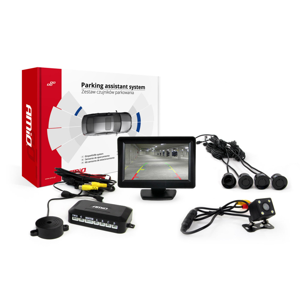 Zestaw czujników parkowania tft01 4,3' z kamerą hd-315-led 4 sensory czarne