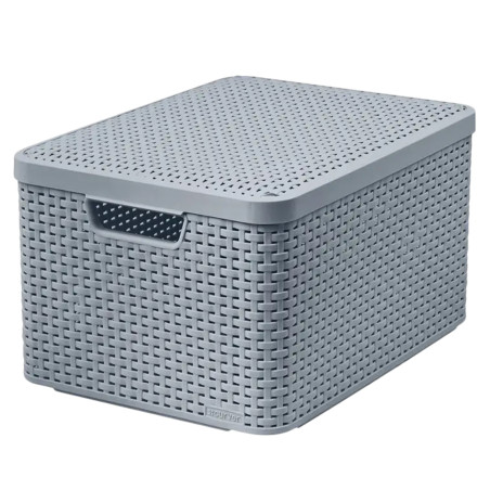 Korg med lock Curver Rattan Style L ljusgrå | HandlaSmidigt.se