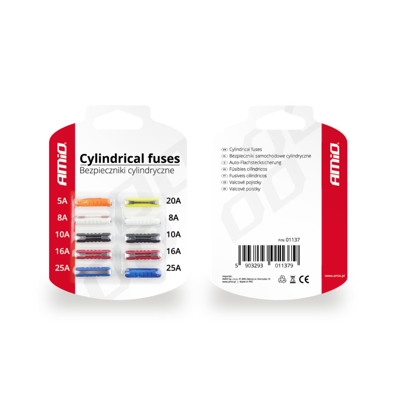 Säkringar för bilar cylindriska 10 stycken.